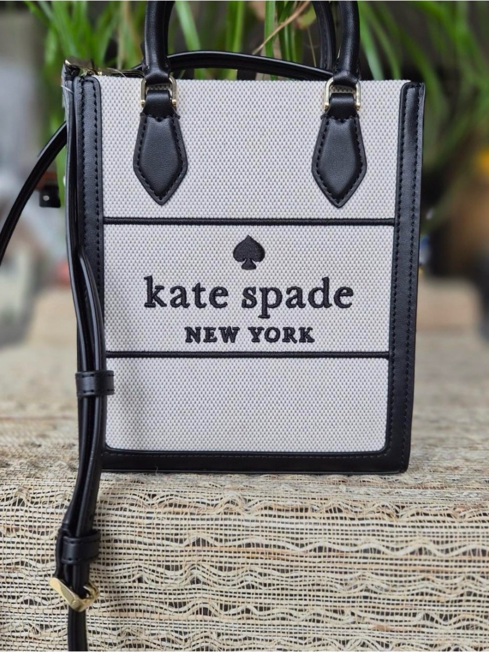 Kate Spade New York Ellie Canvas Mini Tote Crossbody Bag Black Multi